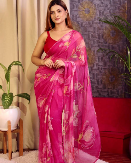 floral handwork saree collection