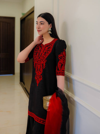 Đěsigner Party Wear Look Pur Chinon Silk Top & Palazzo With Dupatta set  single available wholesale