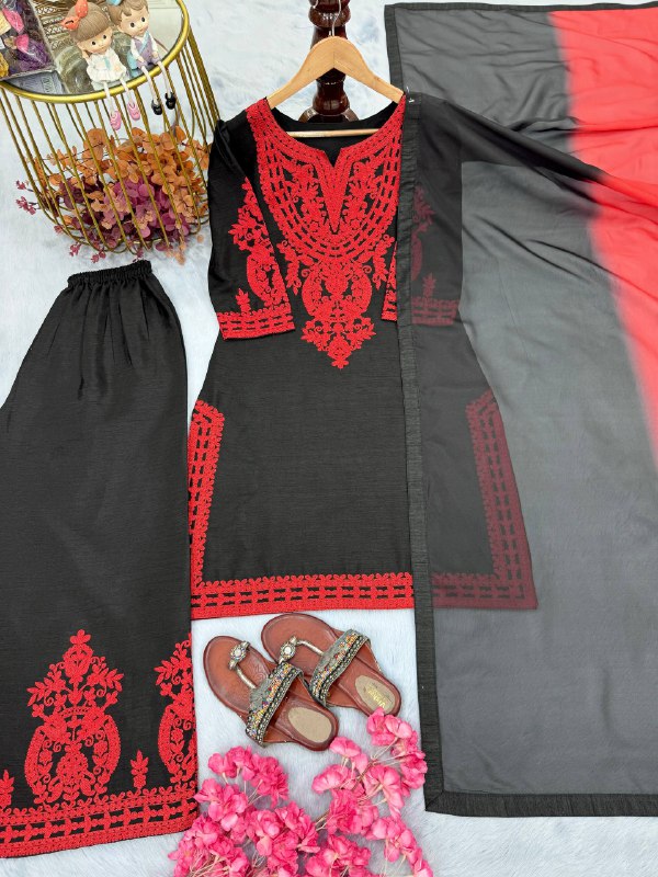 Đěsigner Party Wear Look Pur Chinon Silk Top & Palazzo With Dupatta set  single available wholesale