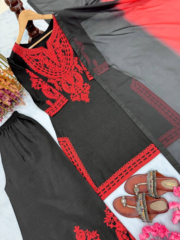 Đěsigner Party Wear Look Pur Chinon Silk Top & Palazzo With Dupatta set  single available wholesale