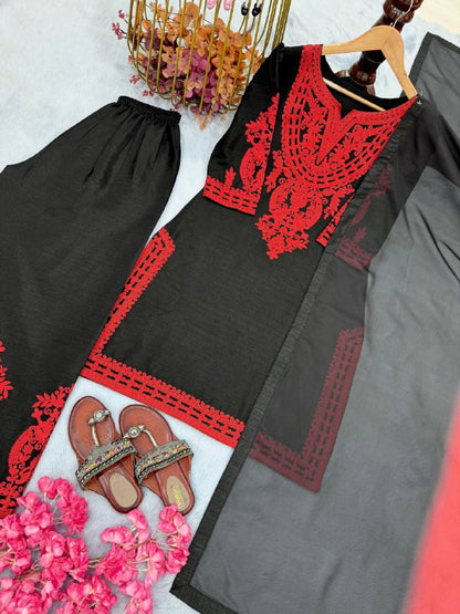 Đěsigner Party Wear Look Pur Chinon Silk Top & Palazzo With Dupatta set  single available wholesale