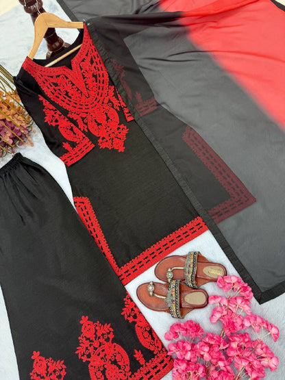 Đěsigner Party Wear Look Pur Chinon Silk Top & Palazzo With Dupatta set  single available wholesale