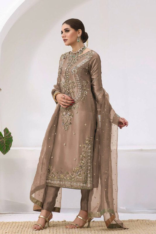 New Pakistani Designer Collection In Jimmy Choo Silk Top-Pent And Dupatta Set Fully Stitched Ready To Wear
