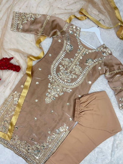 New Pakistani Designer Collection In Jimmy Choo Silk Top-Pent And Dupatta Set Fully Stitched Ready To Wear