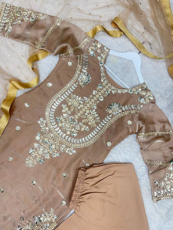 New Pakistani Designer Collection In Jimmy Choo Silk Top-Pent And Dupatta Set Fully Stitched Ready To Wear