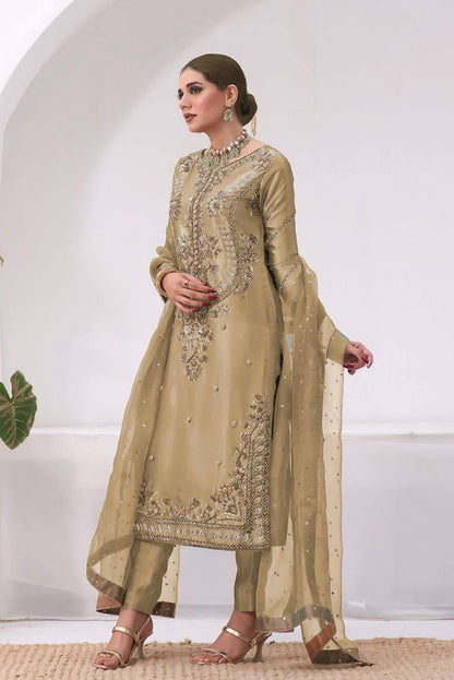 New Pakistani Designer Collection In Jimmy Choo Silk Top-Pent And Dupatta Set Fully Stitched Ready To Wear