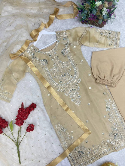 New Pakistani Designer Collection In Jimmy Choo Silk Top-Pent And Dupatta Set Fully Stitched Ready To Wear