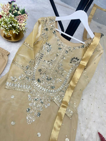 New Pakistani Designer Collection In Jimmy Choo Silk Top-Pent And Dupatta Set Fully Stitched Ready To Wear