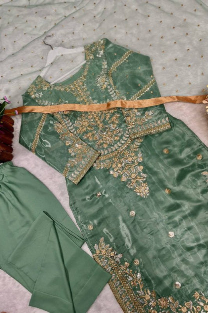 New Pakistani Designer Collection In Jimmy Choo Silk Top-Pent And Dupatta Set Fully Stitched Ready To Wear