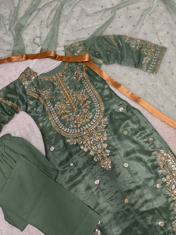 New Pakistani Designer Collection In Jimmy Choo Silk Top-Pent And Dupatta Set Fully Stitched Ready To Wear