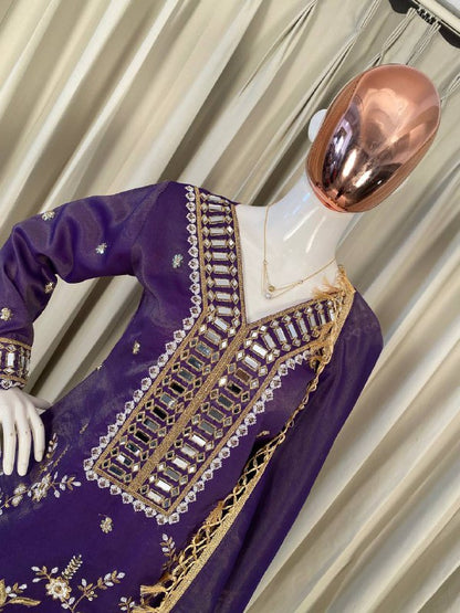 THIS WEDDING SEASON OUR DESIGNER WEAR KURTI PLAZZO PAIR WITH REAL MIRROR EMBROIDERY WORK