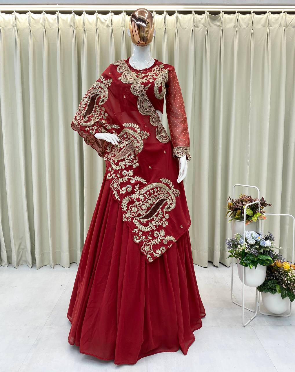 DESIGNER WEAR EMBROIDERED LEHENGA BLOUSE AND SHRUGE single available wholesale