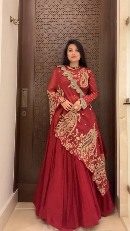 DESIGNER WEAR EMBROIDERED LEHENGA BLOUSE AND SHRUGE single available wholesale