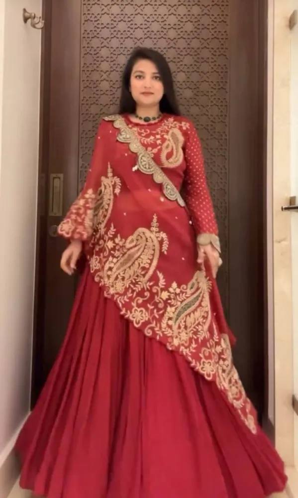 DESIGNER WEAR EMBROIDERED LEHENGA BLOUSE AND SHRUGE single available wholesale