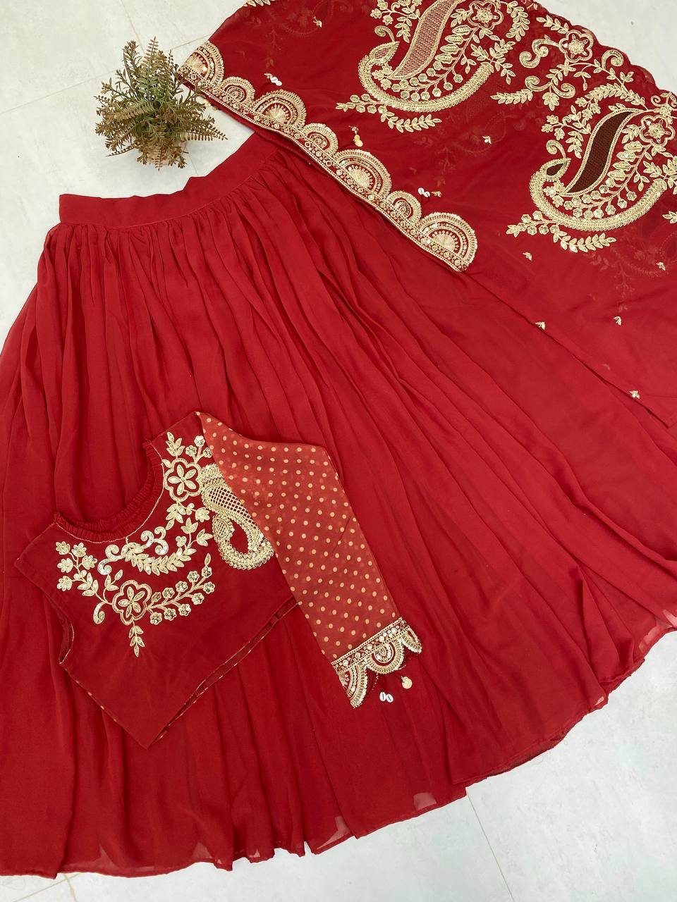 DESIGNER WEAR EMBROIDERED LEHENGA BLOUSE AND SHRUGE single available wholesale