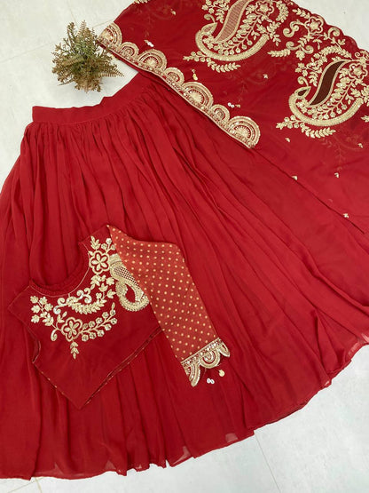 DESIGNER WEAR EMBROIDERED LEHENGA BLOUSE AND SHRUGE single available wholesale