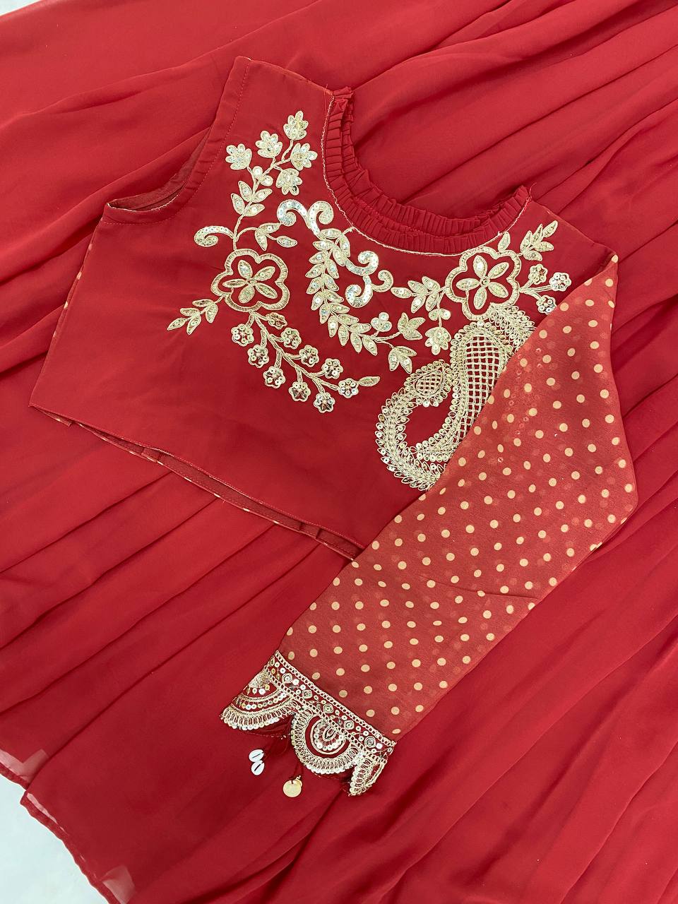 DESIGNER WEAR EMBROIDERED LEHENGA BLOUSE AND SHRUGE single available wholesale