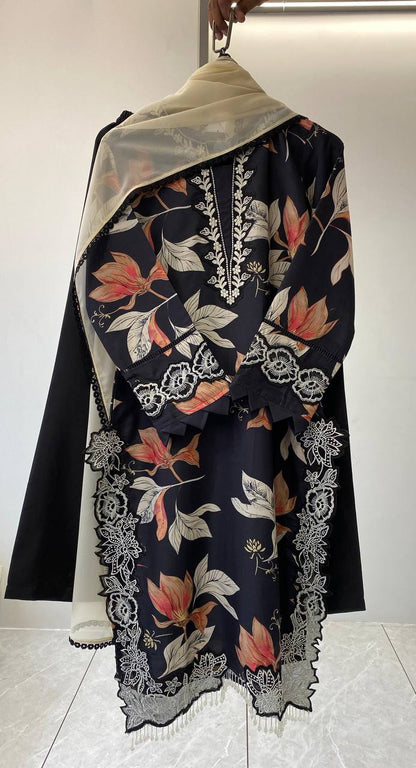 HANIA AMIR INSPIRED SUMMER SEASON WEAR PAKISTANI SUIT WITH EMBROIDERED TOP, PLAZZO AND DUPATTA