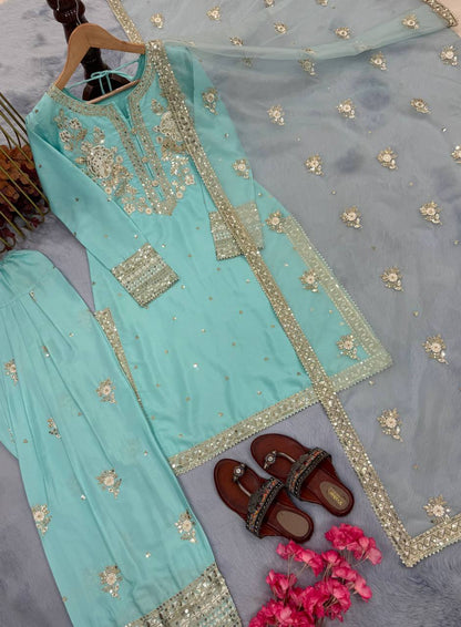 Đěsigner Party Wear Look Pur Natural Crepe Top & Farshi Palazzo With Dupatta set
