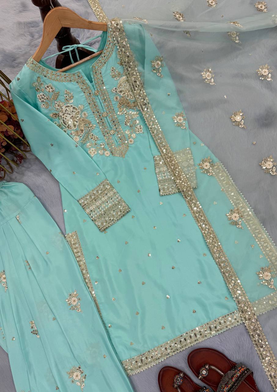 Đěsigner Party Wear Look Pur Natural Crepe Top & Farshi Palazzo With Dupatta set