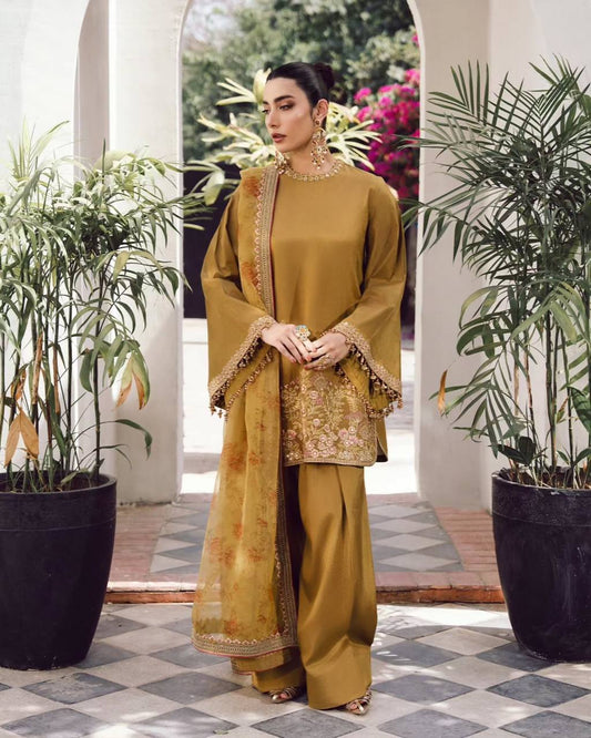 French Crep Silk Top-Bottom And Dupatta Set Fully Stitched Ready To Wear