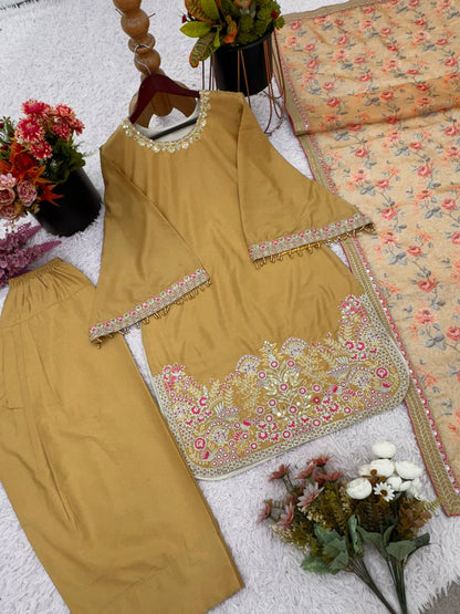 French Crep Silk Top-Bottom And Dupatta Set Fully Stitched Ready To Wear