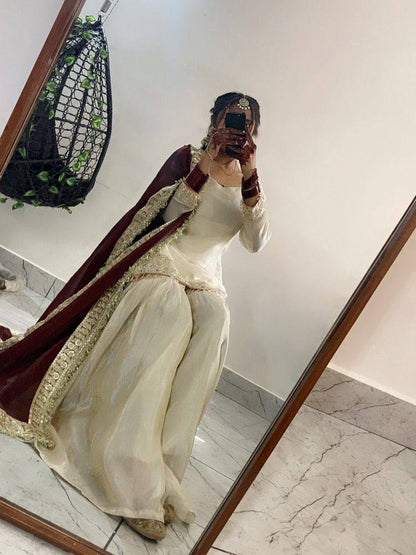 XCLUSIVE AND TRENDY FOR WEDDING SEASON OUR SEQUENCE EMBROIDERED TOP, SARARA  AND DUPATTA