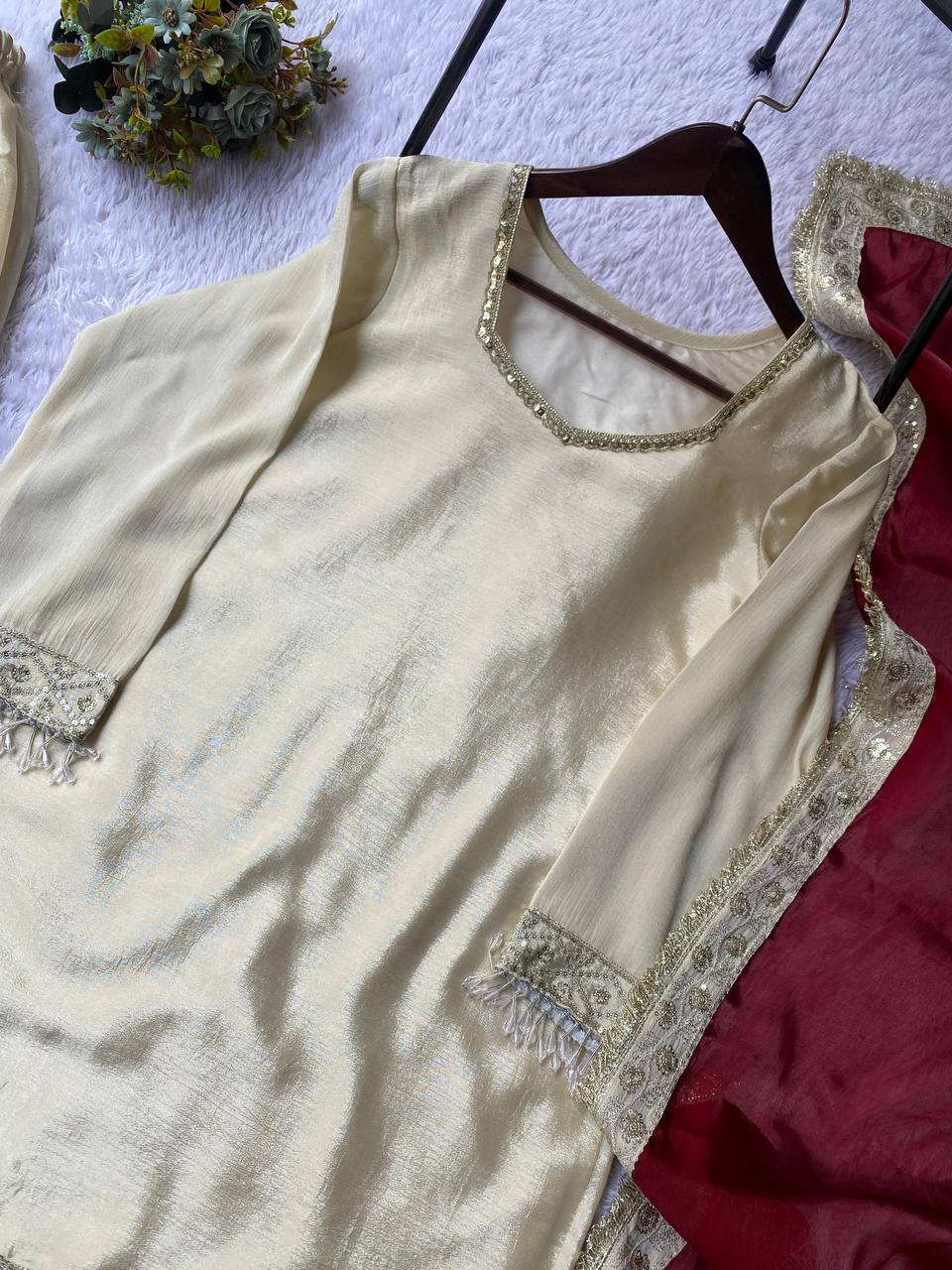 XCLUSIVE AND TRENDY FOR WEDDING SEASON OUR SEQUENCE EMBROIDERED TOP, SARARA  AND DUPATTA