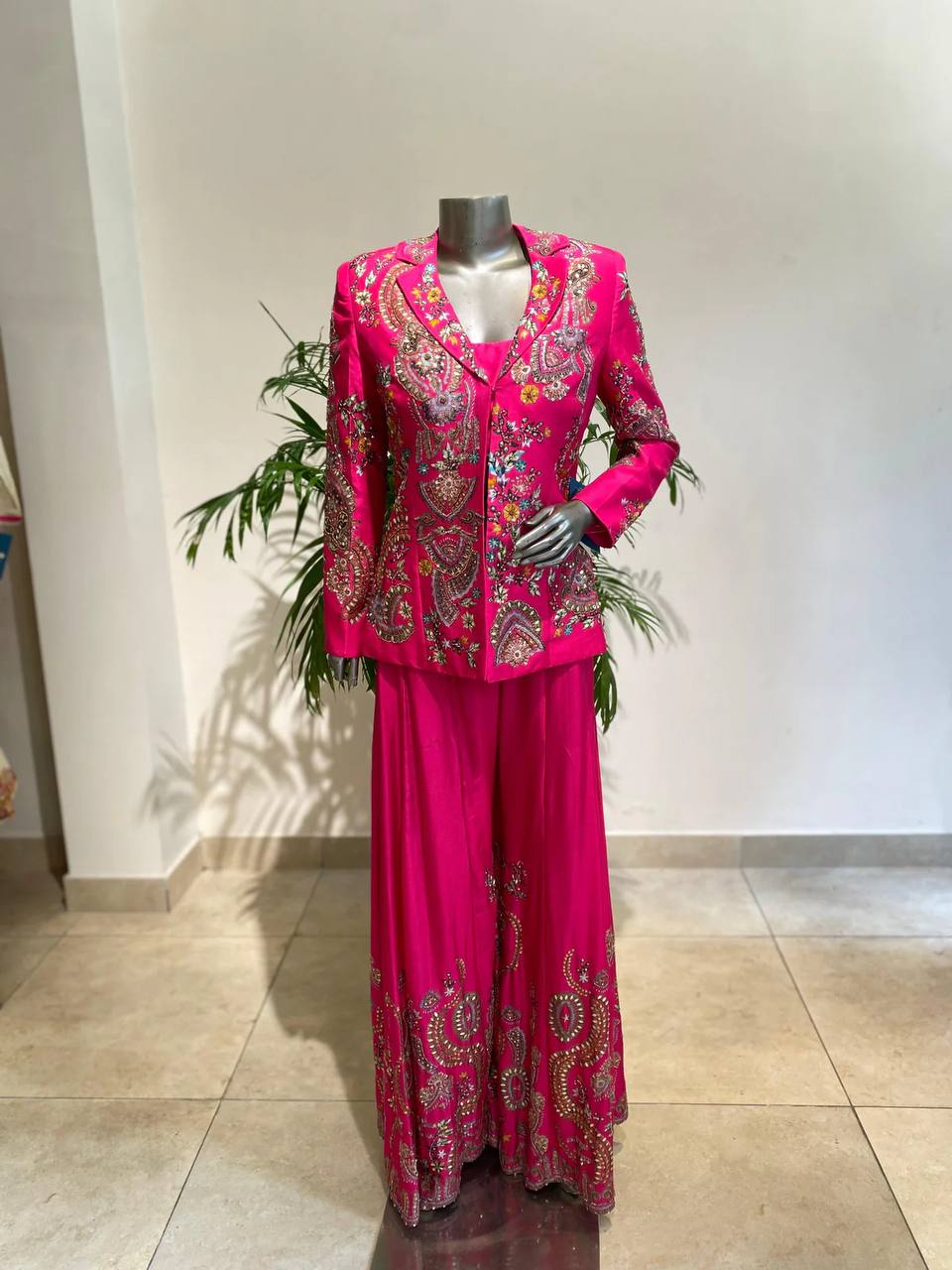 PARTY AND WEDDING OUR DESIGNER WEAR 3 PIECE PLAZZO PAIR WITH SEQUENCE EMBROIDERY WORK