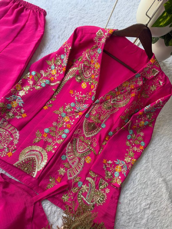 PARTY AND WEDDING OUR DESIGNER WEAR 3 PIECE PLAZZO PAIR WITH SEQUENCE EMBROIDERY WORK