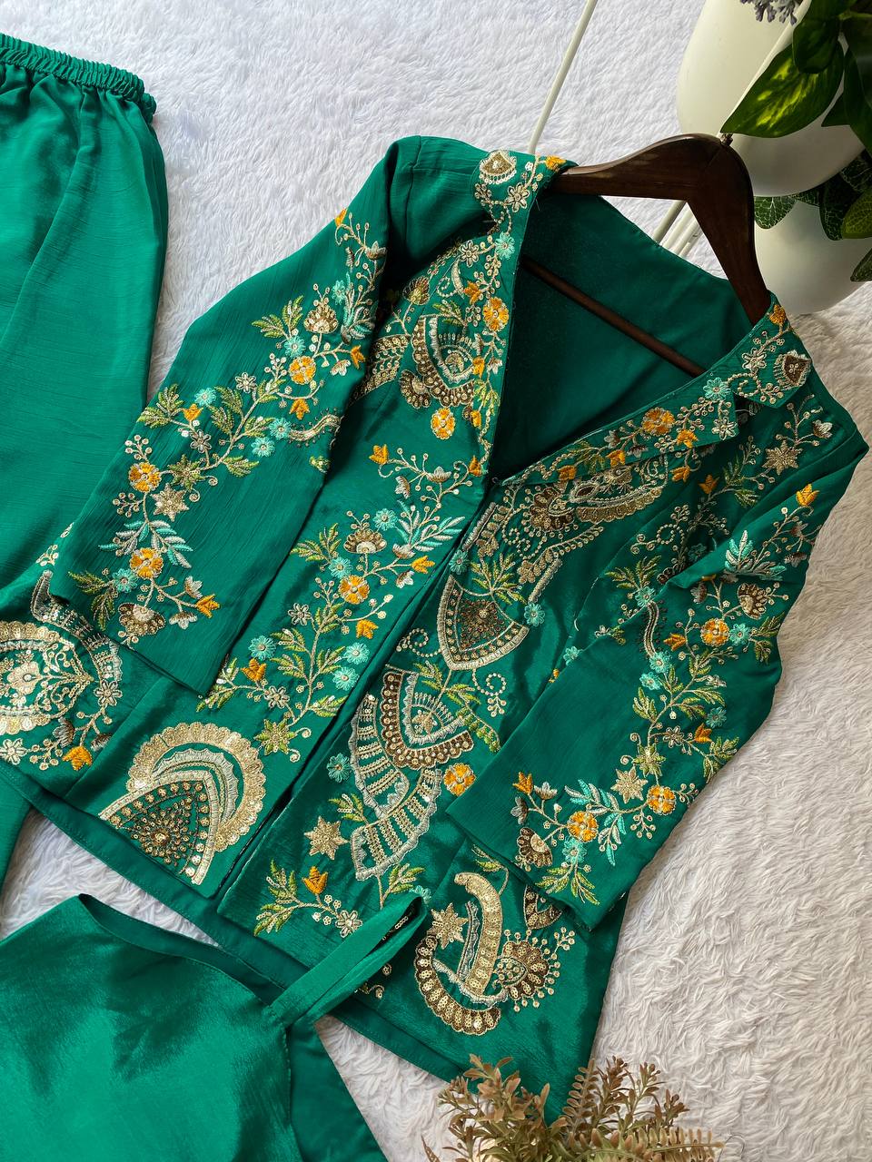 PARTY AND WEDDING OUR DESIGNER WEAR 3 PIECE PLAZZO PAIR WITH SEQUENCE EMBROIDERY WORK