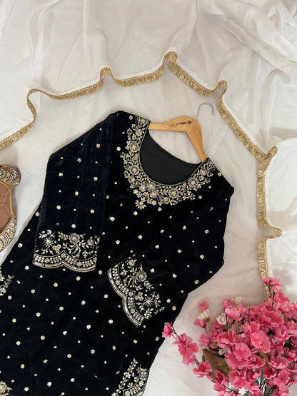 VELVET KURTI-PANT SET single available wholesale