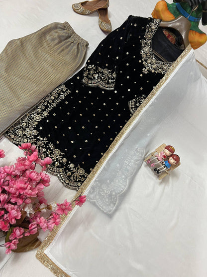 VELVET KURTI-PANT SET single available wholesale