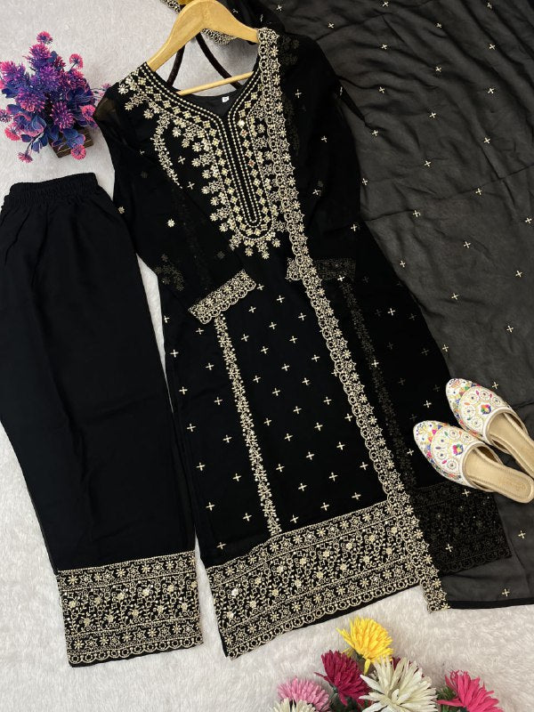 DESIGNER HEAVY EMBROIDERY SEQUENCE WORK TOP PENT WITH DUPATTA SET single available wholesale