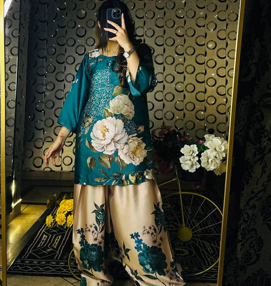 Designer Collection In Natural Crep Silk Top-Bottom And Dupatta Set Fully Stitched Ready To Wear