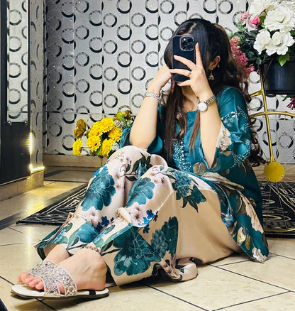 Designer Collection In Natural Crep Silk Top-Bottom And Dupatta Set Fully Stitched Ready To Wear