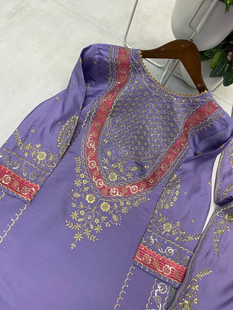 DESIGNER WEAR EMBROIDERED BOAT NECK TOP WITH PLAZZO PAIR single available wholesale