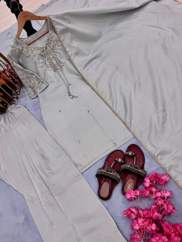 Đěsigner Party Wear Look Pur Natural Crepe Top & Farshi Palazzo With Dupatta set*
