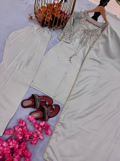Đěsigner Party Wear Look Pur Natural Crepe Top & Farshi Palazzo With Dupatta set*