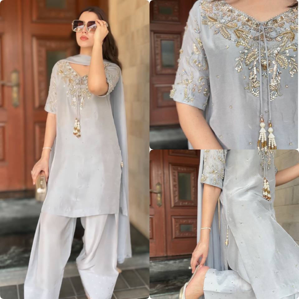 Đěsigner Party Wear Look Pur Natural Crepe Top & Farshi Palazzo With Dupatta set*