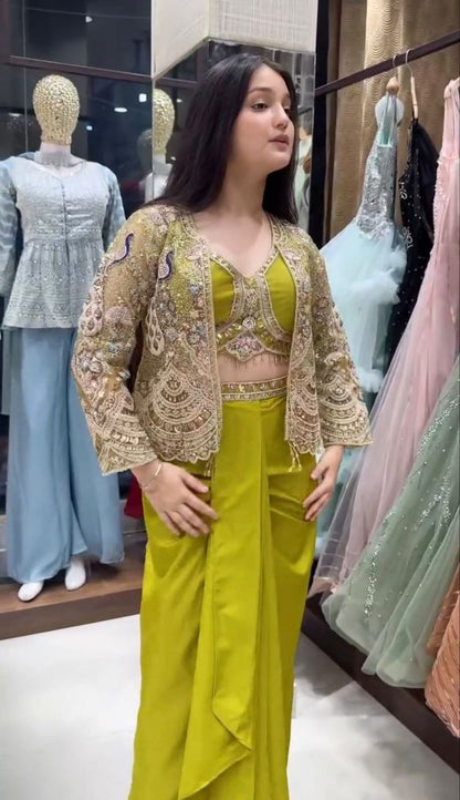 Party Wear Koti with dhoti style Lehenga