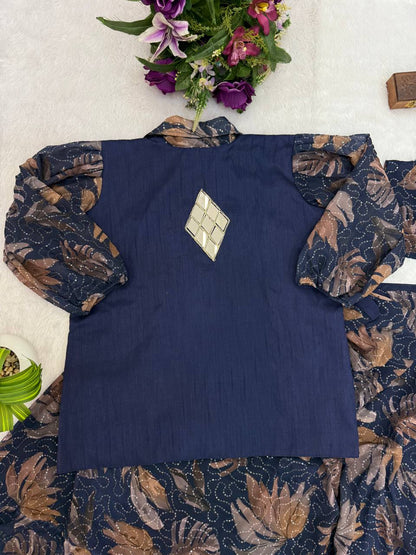 NEW SUPERHIT TRENDING INDO-WESTERN READY TO WEAR SAREE WITH FULLY EMBROIDERED MIRROR WORK KOTI ON  PRINTED GEORGETTE FABRIC WITH STITCH BLOUSE