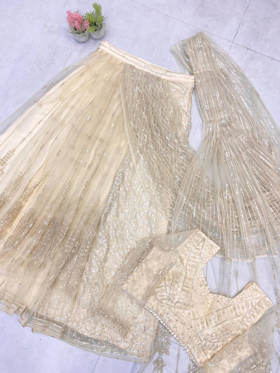 READY TO WEAR SAREE WITH LONG SLEEVES BLOUSEIN BUTTERFLY MET FABRIC*