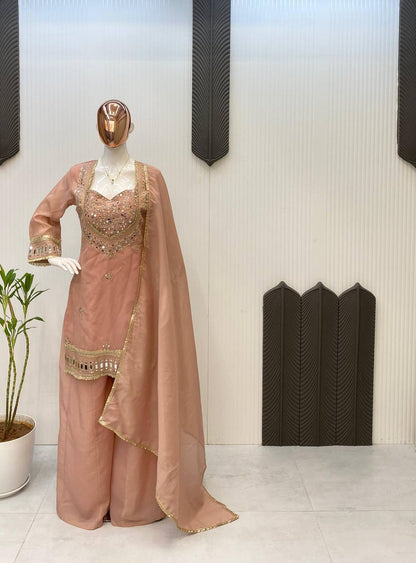 4 PIECE PLAZZO PAIR WITH REAL MIRROR AND EMBROIDERY WORK single available wholesale