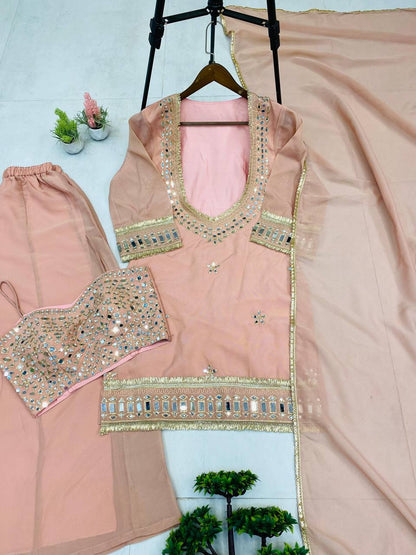 4 PIECE PLAZZO PAIR WITH REAL MIRROR AND EMBROIDERY WORK single available wholesale