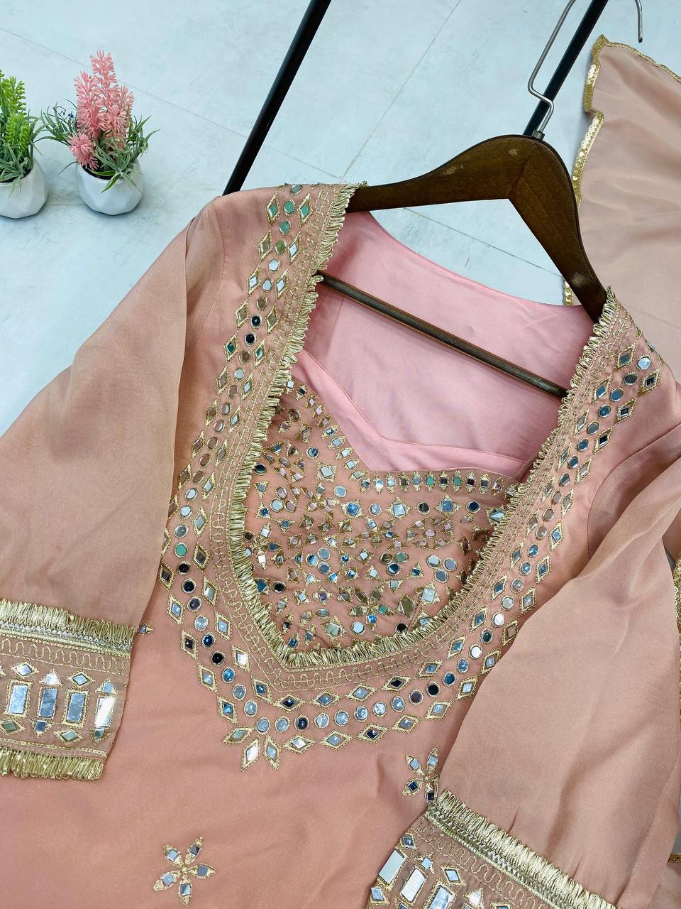 4 PIECE PLAZZO PAIR WITH REAL MIRROR AND EMBROIDERY WORK single available wholesale