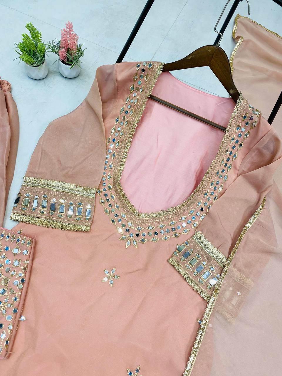 4 PIECE PLAZZO PAIR WITH REAL MIRROR AND EMBROIDERY WORK single available wholesale