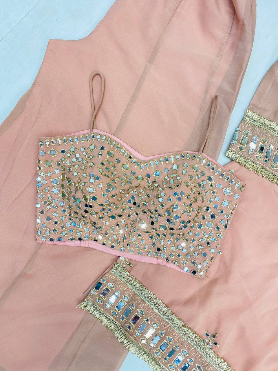 4 PIECE PLAZZO PAIR WITH REAL MIRROR AND EMBROIDERY WORK single available wholesale