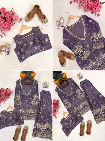 ENHANCE THE BEAUTY OF YOUR WARDROBE WITH THIS NEWLY LAUNCHED _ KURTI BLOUSE-PLAZZO SET