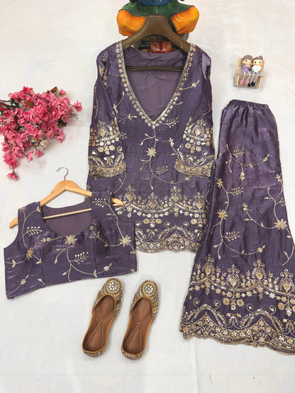 ENHANCE THE BEAUTY OF YOUR WARDROBE WITH THIS NEWLY LAUNCHED _ KURTI BLOUSE-PLAZZO SET